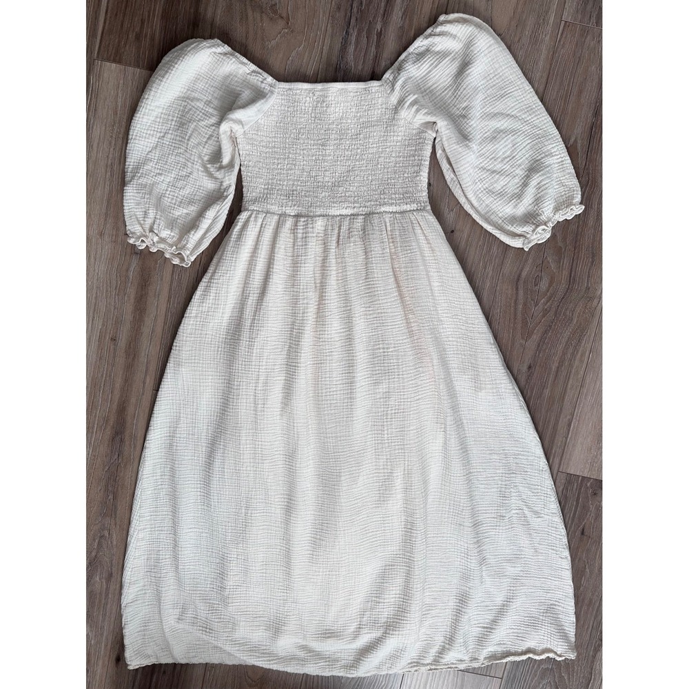Neuflora Loveland Dress Small Gauze Smocked Puff Sleeve Cottage Prairie Boho - Picture 9 of 13